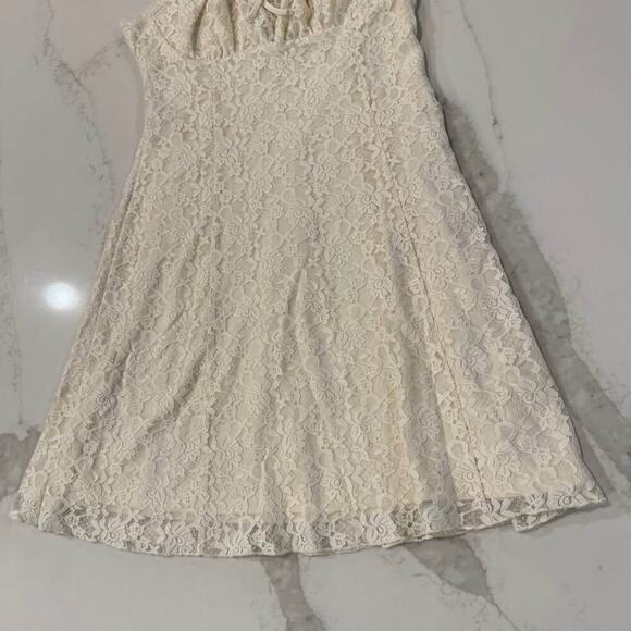 Forever 21 Floral Lace Babydoll MiniDress Womens Large Ivory/Cream Coquette Sexy - Picture 2 of 7